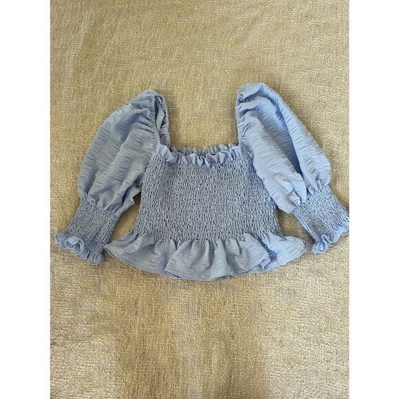 En Saison Periwinkle Blue Smocked Crop Top Size XS - Picture 4 of 6